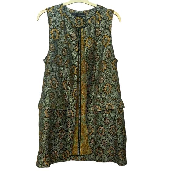 Zara Long Brocade Vest Small Open Front Floral Black Multi Boho Regencycore Glam - Picture 1 of 7
